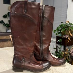 FRYE Melissa Button Inside Zip Tall Riding Boot Mahogany Leather Women’s 7M